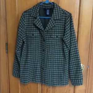 Denim & Co Green Houndstooth Fleece Blazer